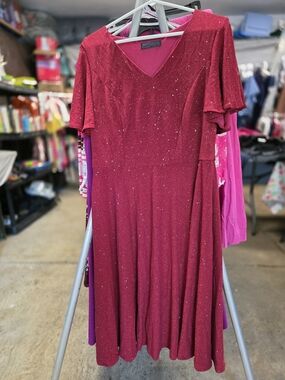 Sparkle V-Neck Burgundy Fit & Flare Wedding Dress